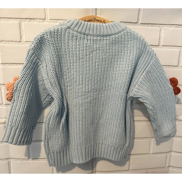 Toddler Girls 2T Blue Hand-Embroidered Petal & Pine Spring Sweater 100% Cotton - Picture 3 of 4